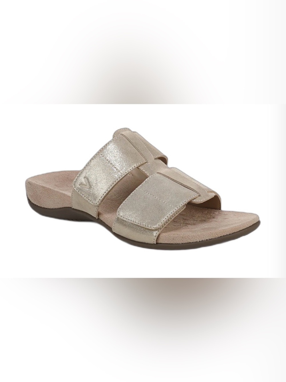 VIONIC Riley Orthotic Leather Slide Sandals Womens Size 9 Metallic Gold